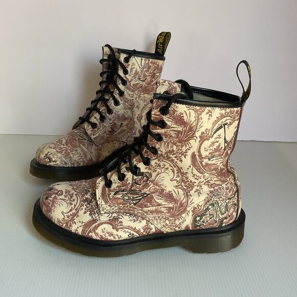 Dr. Martens 1460 Vandalised Jouy Boots Cherry Red on White Women’s US 6 - Picture 1 of 14
